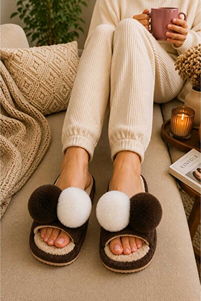 Slipcat Women's Pompom Detailed, Dual Color, Non-Slip Sole, Plush House Slippers