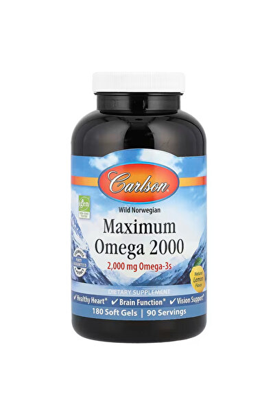 Carlson Maximum Omega 2000, 2000 mg, Wild-Caught, Lemon, 180 Softgels Omega-3...