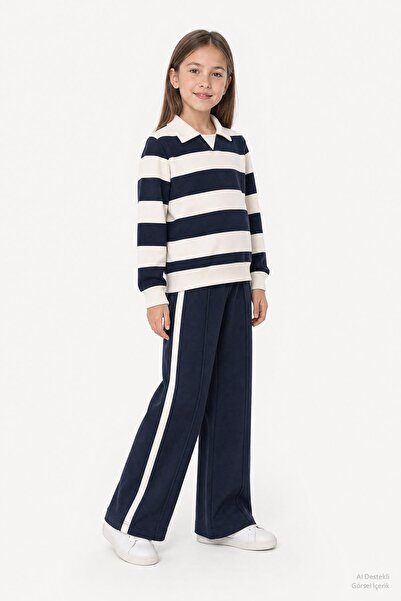 Perendi Girl's striped sweatshirt and wide-leg sweatpants set