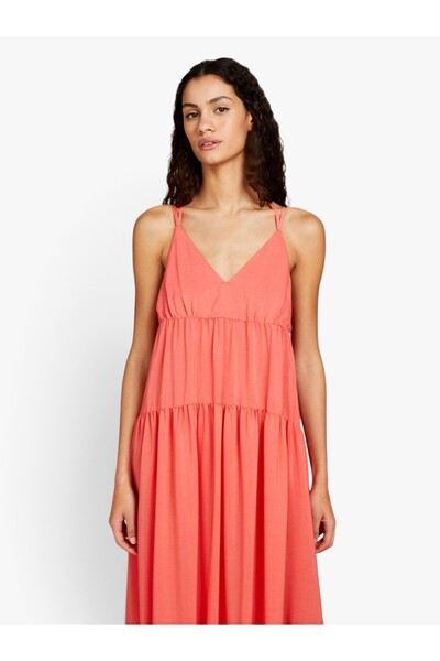 Sisley Kadın %100 Pamuk Fırfır Motifli Enseden Bağlamalı Uzun Elbise 324P43A2LV05P-SIS37N