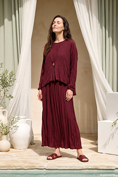Ceremony Tunic Front with Wooden Accessories and Pleated Detail, Cupra Skirt ...