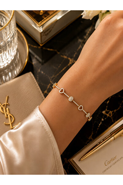 Weluxa Zircon Stone Non-Tarnish Gold Color Women's Steel Bracelet