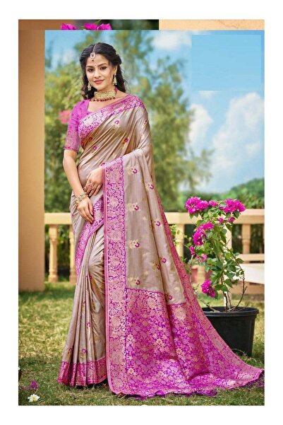 ViViRaSmi Generic Premium Luxury Banarasi Silk Saree- Fall & Pico Stitched & ...