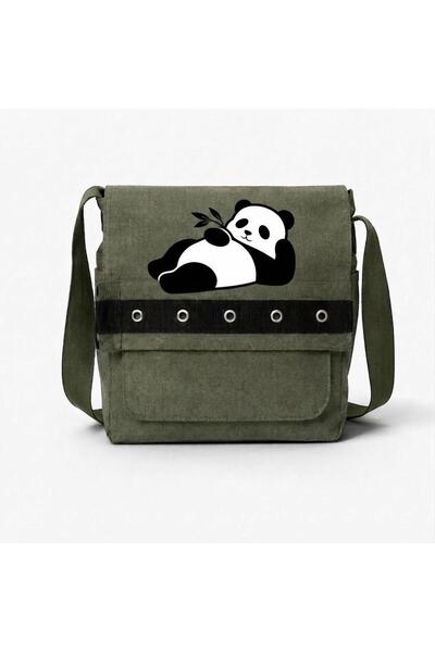 nesebutik Hakş Panda White Printed Round Eyelet Messenger Bag