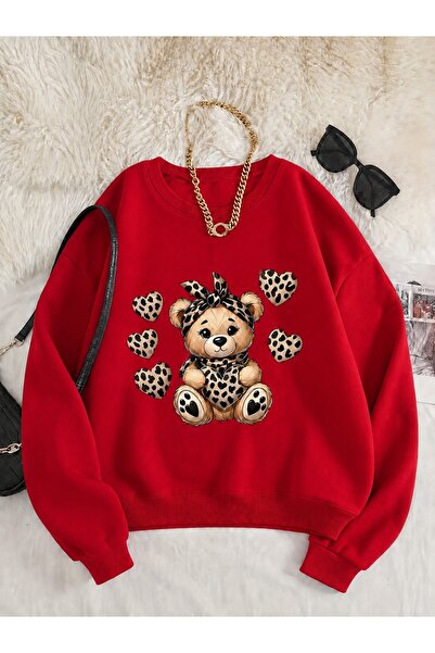 Trend Sizde Φούτερ Unisex με στάμπα λεοπάρ αρκουδάκι και λαιμόκοψη ποδηλάτου