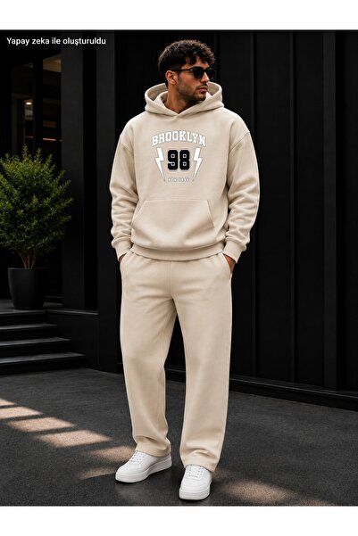 caddekombin Men's Brooklyn 98 Printed Tracksuit Set / Hooded Sweatshirt with ...