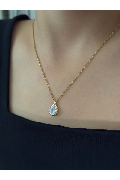 banhard Zircon Stone Drop Model Elegant Steel Women's Necklace