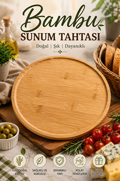 KEA Bambu Sunum Tahtası 28 cm Yuvarlak Servis Tabağı Peynir Kahvaltı ve Çerez...