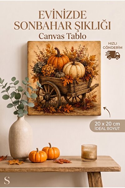 AlohamoraShop Sonbahar Balkabağı Kanvas Tablo 20x20 cm – Vintage Country Duva...
