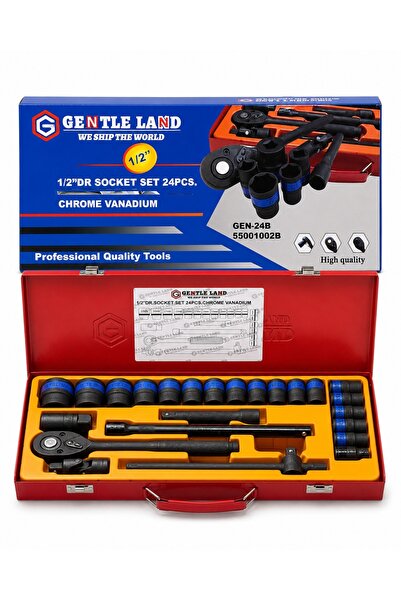 Generic Brand طقم صندوق لون اسود ومفاتيح سوكيت وسقاطة 24 قطعة مقاس 1/2 بوصة م...