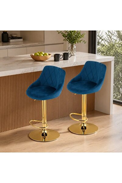 Solplant Set 2 scaune de bucatarie/bar, , Kast, rotativ, catifea bleumarin, p...
