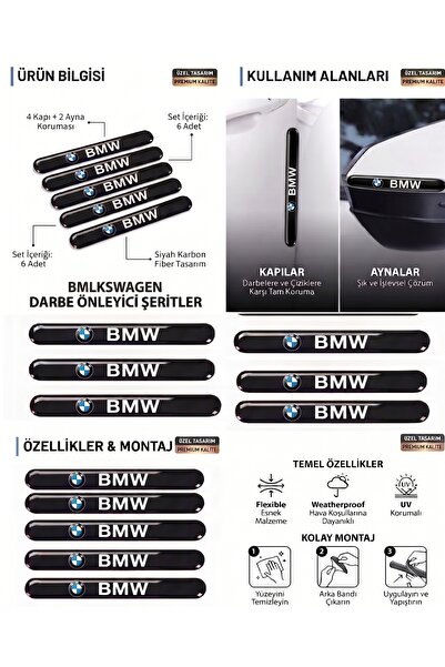 İntervex Global BMW Uyumlu 6 Parça Kapı ve Yan Ayna Koruma Şeridi - Premium S...
