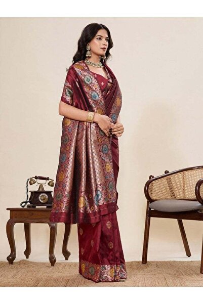 ViViRaSmi Generic Premium Banarasi Silk Saree with Silver Zari & Meenakari We...