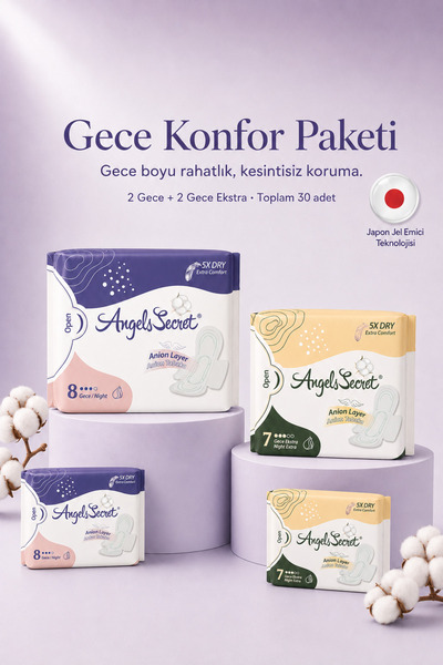 Angels Secret Gece Konfor Seti 4'lü Paket 30 Adet - Gece ve Gece Extra Ped - ...