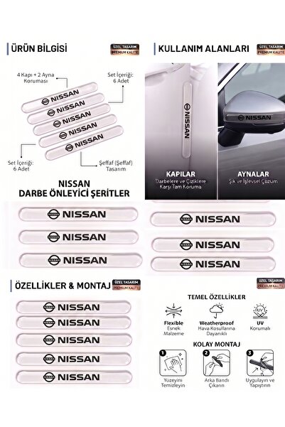 İntervex Global NISSAN Uyumlu 6 Parça Kapı ve Yan Ayna Koruma Şeridi - Premiu...