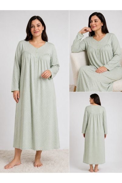 Alize Moda Cămașă de noapte pentru femei, cu mânecă lungă, cu imprimeu margarete, 100% bumbac, mărime mare