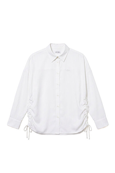 Lacoste Beyaz Tencel Relaxed Fit Uzun Kollu Kadın Gömlek