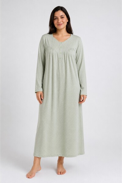 Alize Moda Long Sleeve Daisy Patterned 100% Cotton Plus Size Women's Nightgown