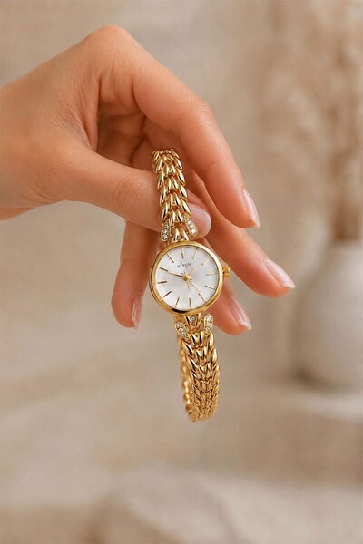 GANYMET Naipo Women's Wristwatch Gold Color Stone Detailed Mesh Cord Looking ...