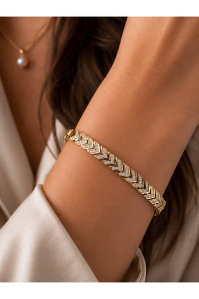 Weluxa Zircon Stone Non-Tarnish Gold Color Women's Steel Bracelet