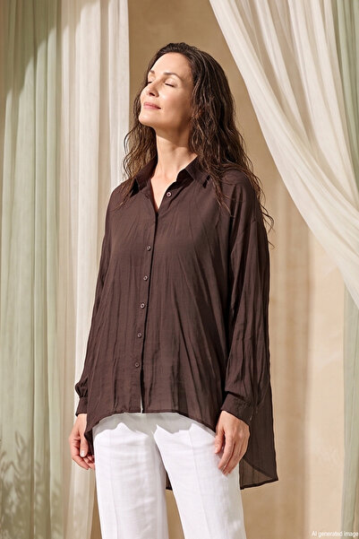 Ceremony Cupra Shirt with Rubber Detail on the Sleeves 1203 Brown