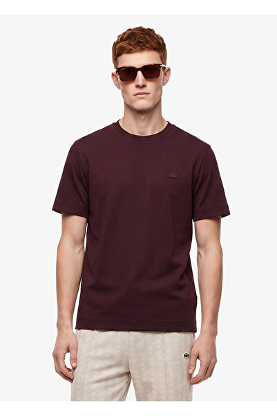Lacoste Burgundy Crew Neck Oversize Fit Short Sleeve Men's T-Shirt