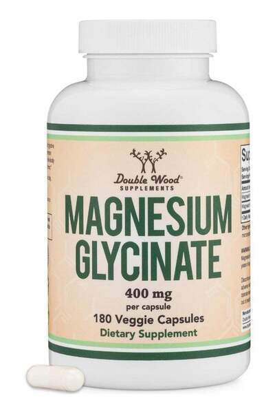 Double Wood Supplements Magnesium Glycinate 400mg, 180 Capsules (Vegan Safe, ...