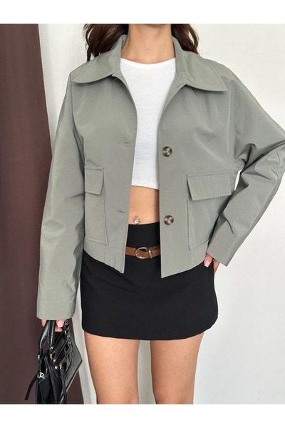 franky B Women's Wide Collar Large Pocket Trench Coat