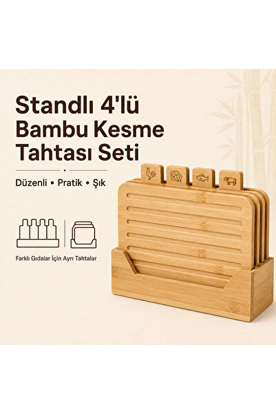 Genel Markalar Standlı 4’lü Bambu Kesme ve Sunum Tahtası Seti