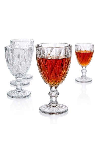 dealshopromania Set de 6 pahare cu picior din sticlă diamantată, 310 ml – des...