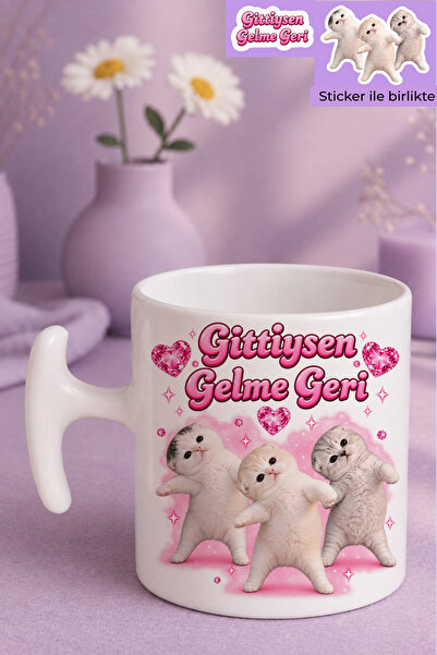 Witchy Co Gittiysen Gelme Geri Yazılı Kedili, Pembe Kupa Bardak ve Sticker - ...