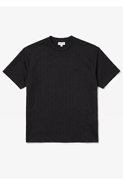 Lacoste Monogram Black Relaxed Fit Crew Neck Short Sleeve Men's T-Shirt