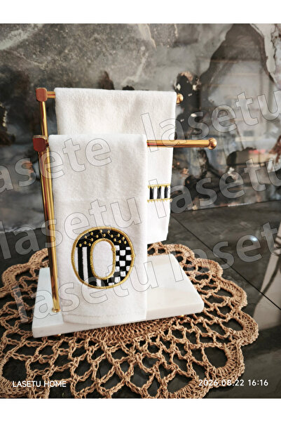 LASETU Checkered O Lettered and Striped Kitchen Towel Set of 2 (30X50)