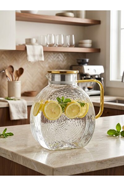 Desires Borosilikat Cam Şeffaf Salyangoz Desenli Sürahi 2500 Ml Buzdolabı Kap...