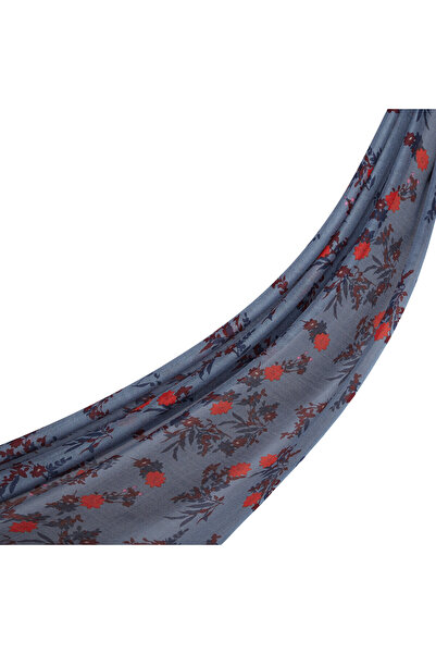 ipekevi Metallic Blue Cosmos Patterned Wool Silk Shawl