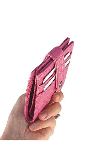 KY Women's Fuchsia Pink Croco Pattern Slim Small Model 10 Card Holder Wallet 1