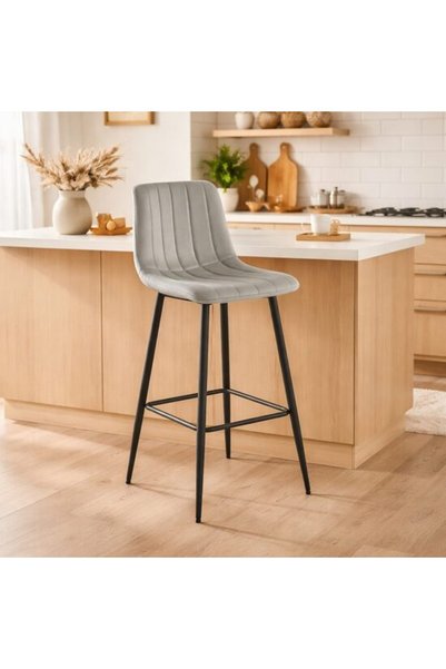 Solplant Scaun de bucatarie/bar, , Pozza, catifea argintie, picioare metal ne...