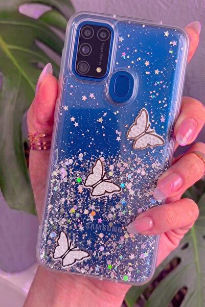 Rivor Samsung Galaxy M31 & M21 & M30 Uyumlu Kılıf Kamera Çıkıntılı Simli Kele...