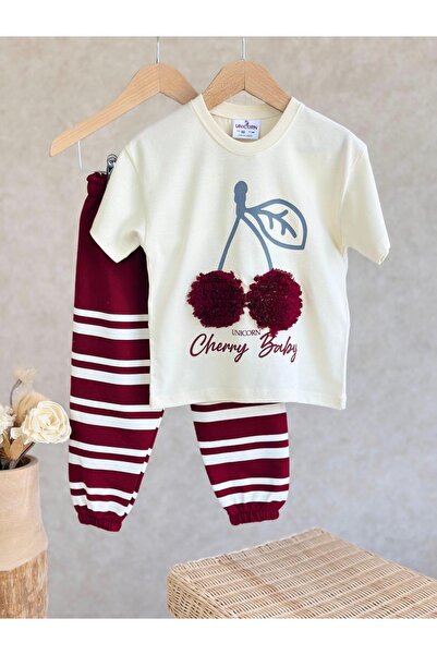 moda rüyası Cherry Baby Cherry Patterned 3D Pompom Detailed Burgundy Striped ...