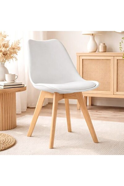 Solplant Scaun bucatarie/living, , Mark, PP alb, picioare lemn natur, 49x43x8...