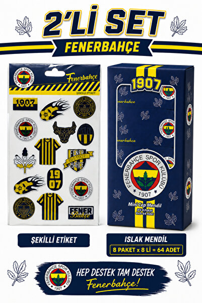 Fenerbahçe 2’li Taraftar Seti Şekilli Etiket + Mini Islak Mendil 64 Adet