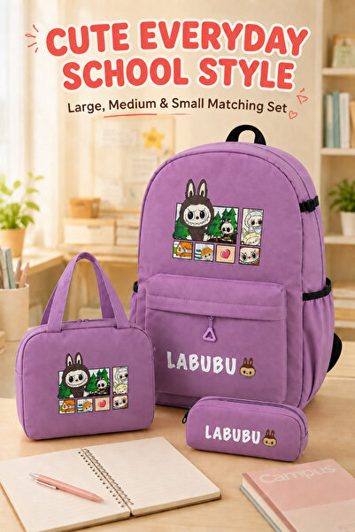 Toy Factory Purple 3-Piece Bag Set – Large School Backpack, Medium Hand Bag &...