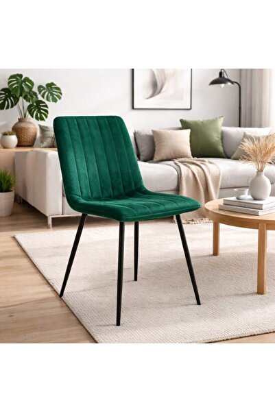Solplant Scaun bucatarie/living, , Lava, catifea verde, picioare metal negru,...