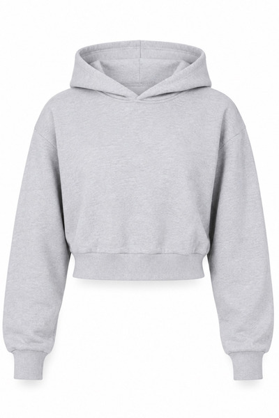 BYM STYLE Women's Crop Cardigan Gray Color Cotton Hoodie
