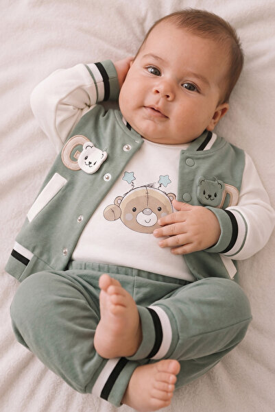 Rocha Baby Baby College Jacket and Pants 3-Piece Teddy Bear Set
