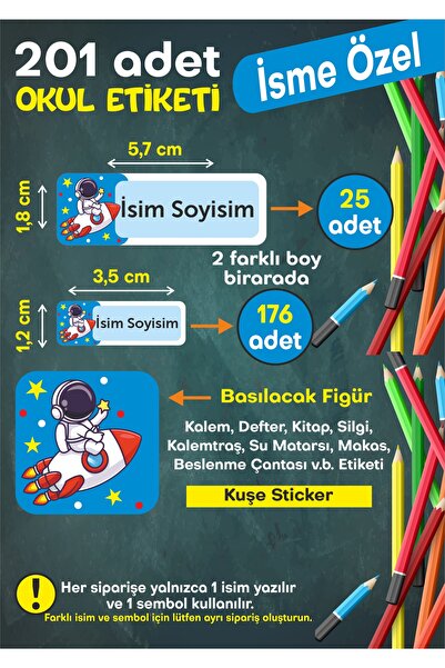 MEG DİJİTAL Okul Etiketi Kişiye Özel Okul Etiketi Kalem Defter Etiketi İsimli...