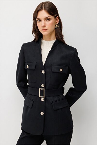 Ekol Beli Belted Jacket with Flap Pockets 4145