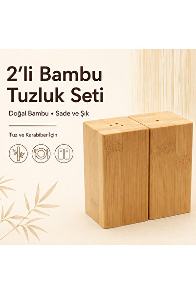 2’li Bambu Tuzluk ve Karabiberlik Baharatlık Seti