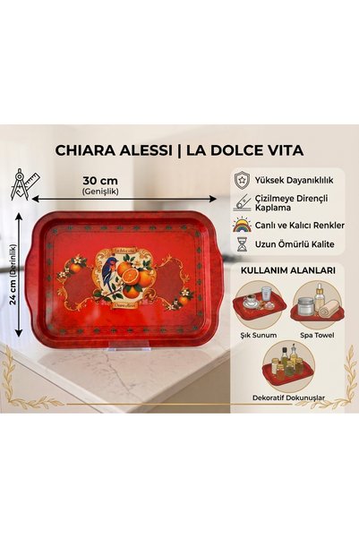 Zera Dizayn Chiara Alessi La Dolce Vita Patterned Luxury Metal Presentation Tray - Durable & Vibrant Printed Coffee Serving Tray