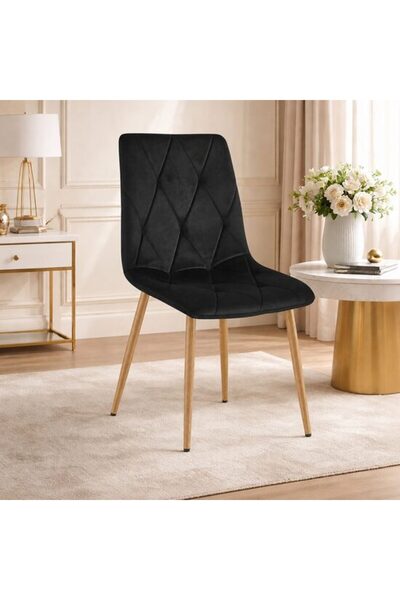 Solplant Scaun bucatarie/living, , Libra, catifea neagra, picioare metal natu...
